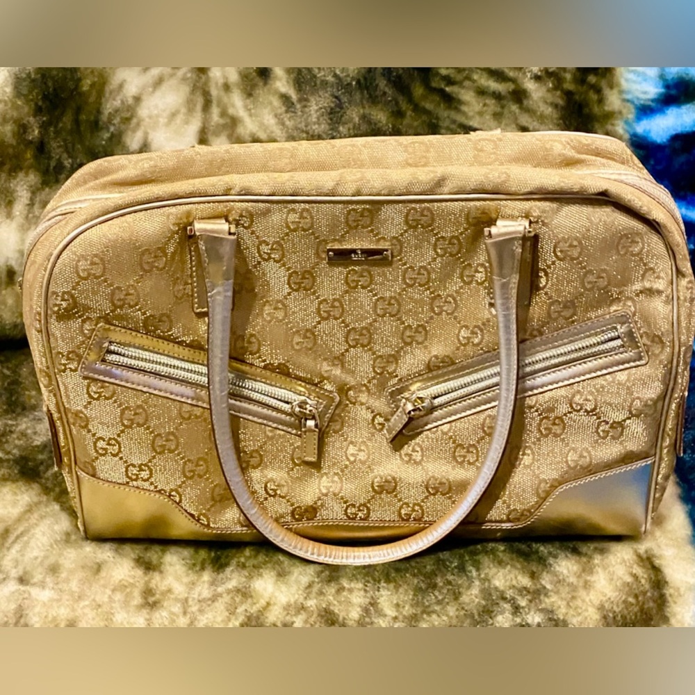 Gucci GG Monogram Gold Canvas Handbag GUC with COA ✨ - Picture 1 of 8